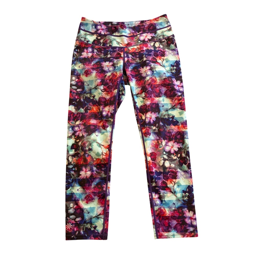 Athleta Be Free Crop Leggings Floral Stripe Multi Color Running Womens S